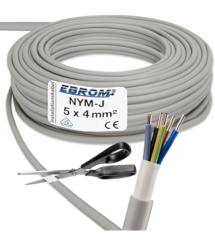 MAS Premium Vochtbestendig kabel Stroomkabel van 5m tot 70m Mantelkabel NYM-J 5x4 mm² Elektrokabel Ring voor vaste installatie (20 m