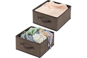 mDesign Set of 2 Half-Cube Storage Boxes – Fabric Storage Cubes with Textured Pattern for Toys, Outdoors and Home – Open-Top Fabric Storage Bins for Clothing and Accessory Storage – Espresso