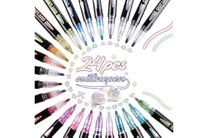 TOVIKI Rotuladores Purpurina 24 Colores, Regalo Niña 4-12 Años, Lettering Metalicos Kit, Magicos Doble Línea Outline Marker para Pintar, Scrapbooking, Manualidades Niños