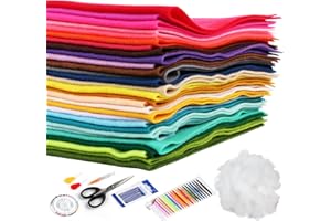 Homewit 30 Farben Filzstoff Super Weich, 40 * 30cm Bastelfilz Farbig Filz Blätter, Kinder Vliesstoff Stoff Filzplatten, Polyester Felt Fabric Filzplatten Mit 7pcs Nähzubehör und 50g Füllmaterial