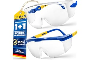 S&R Skyddsglasögon set, 2 säkerhetsglasögon, stötsäker polykarbonat, justerbar bygel, CE-certifierad EN 166, UV 400-skydd, fodral, tyg