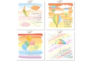 MARELI Kit 4 quadretti cm 10x10 con calamita da appendere a muro e su superfici metalliche ideale come bomboniera Battesimo Prima Comunione Cresima Laurea, VITA