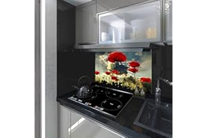 Splash back, Panel Kitchen, Toughened Glass, Red Poppies, Any Size, Va Art Glass (wide 60 x height 75 /cm)
