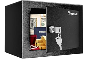 Bonsaii Tresor mit Schlüssel, 6,6 L Safe Tresor mit Stahlkonstruktion für Bargeld, Schmuck und Wertsachen, 17 x 23 x 17 cm, geeignet für Zuhause, Büro und Hotel