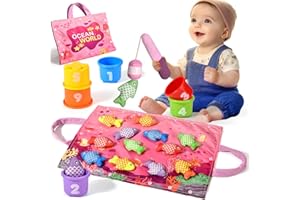 Yitical Juguetes Niños 1 Año Montessori, 20 Piezas Juego Pesca de Tela con Taza Apilables-Rosa, Almacén Bolsa, Educativos Juguetes Bebes 6-12 Meses, Regalo Niña 1 2 Año