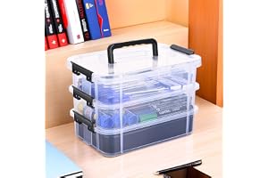 Kuber Industries 3-Layer Transparent Stackable Storage Box with Lid Medicine & Stationary Organizers Box for Home Detachable Organizer for Jewellery, Sewing Button, Arts & Crafts Black