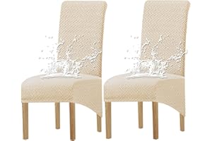 KELUINA Spandex Elástico Jacquard Fundas de Sillas Comedor XL para El Hogar (Beige1, 2 Piezas)