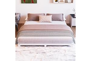 VERFARM 8cm Low 4ft6 Double Bed frame, Metal Bed 135x190 cm, Double Size Heavy Duty Metal Platform Bed Frame with Steel Slat Support, No Box Spring Needed,Easy Assembly, Noise Free, White