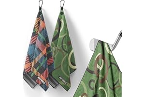 NETMEO Set di 2 asciugamani magnetici da golf, con forti magneti che si attaccano saldamente a sacche da golf, carrelli o mazze, con design a nido d'ape e comodo gancio (Quadrato del Cerchio)