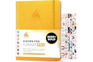 Agenda Clever Fox PRO - Agenda de vie hebdomadaire et mensuel pour augmenter la productivité, la gestion du temps et atteindre vos objectifs - Organisateur, Durée 1 an - A4, Non daté (Jaune ambré)