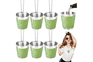 Begpoee 6 Piezas Vasos de Chupito de 30 ml de Acero Inoxidable Verde, Vasos de Chupito para Colgar, Para Celebraciones de Bodas, Carnavales y Fiestas al Aire Libre(4,2 x 3,7 cm, Verde + Plata)
