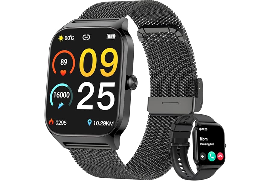 KALINCO Smartwatch Men Women 1.85 Inch IA Blood Pressure Watch, Bluetooth Calling, SpO2, Heart Rate, Stress, Sleep, World Watch, 100+ Sports Watch, Android iOS Gift
