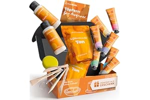 KreaBella Töpferset - DIY töpfern für Zuhause, Lufttrocknender Ton zum basteln, selbsttrocknender Ton, Trockenton-Set zum kreativ Töpfern, Keramik Kreativset, Tonset ohne Brennen, Geschenke