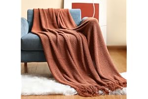 Hayisugal Miękki koc z dzianiny, wełniany koc z frędzlami, koc do przytulania na sofę, koc do spania, karmel, kratka ananasa, 130 x 200 cm