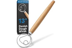 Zulay Kitchen 33 cm dansk degvisp – trävisp i rostfritt stål med degkrok – surdegvisp för bröd, pizza, bakverk, tårtsmet och