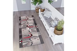 Tapiso Dream Carpet Runner for Hallway, Corridor, Living Room Modern Abstract Floral Pattern in Brown, Black, Red Oeko-Tex