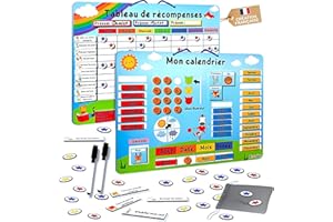 KALINOUS Lot 2-en-1 Création Française Tableau Routine Enfants + Calendrier Magnetique/Semainier Enfant Tableau des Recompenses Enfant +328 Aimants Solides Organisation Frigo/Mur Filles Garçons