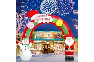 EBANKU Nadmuchiwana dekoracja bożonarodzeniowa, 2,74 m, Święty Mikołaj, bałwan, tęczowy łuk z wbudowanymi diodami LED, nadmuchiwana dekoracja na imprezę, do wewnątrz, na zewnątrz, trawnik