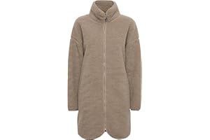 OXMO OXTova Damen Sweatjacke Lang Jacke mit Teddy-Fell Stehkragen Reißverschluss Eingrifftaschen Loose fit