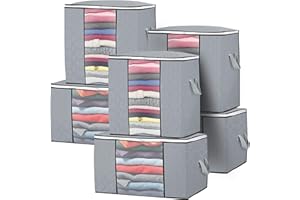 AOKYOM 6PCS Duvet Storage Bags Large Duvet Storage Bags with Zips Foldable Organizers Large Capacity Clothes Storage Bag with Reinforced Handle and Large Clear Window for Comforters,Blankets,Pillow,Bedding