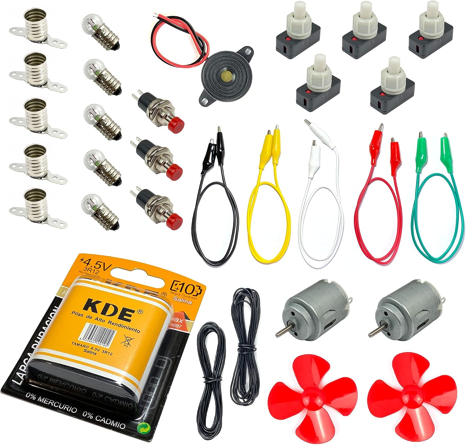 InputMakers Kit Eléctrico Material Escolar Avanzado - Set para Circuito, para Manualidades con Motores eléctricos pequeños y Pila petaca