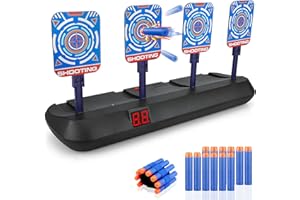 FUIOCOCP Cible Nerf électronique, Cadeau Ado Garçon 3 4 5 6 7 8 9 10 Ans Jeu Cible Tir Sportif Cible Automatique avec Effet Sonore 20 Fléchettes pour Pistolet Nerf Jouet Enfant Cadeaux Anniversaire Noël Pâques