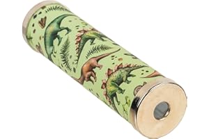 MIJOMA Nostalgiczny kalejdoskop – dla dzieci i dorosłych – fantastyczne kolory, wzory i krajobrazy – papier, szkło, cyna – długość 14 cm Ø 3,5 cm – idealny jako upominek i zabawa (dinozaury)