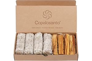 COPALOSANTO | Kit con Salvia Apiana y Palo Santo | Incienso Natural para Quemar | Set 4 Sticks de Madera Sagrada + 4 Atados de 10cm