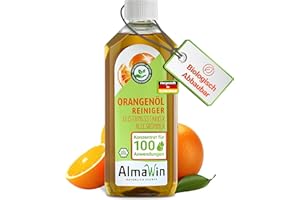 ‎ALMAWIN AlmaWin® Orangenölreiniger ÖKO [500ml] ideal als starker Allesreiniger & Fettlöser - Veganes Orangenreiniger Konzentrat in recycelter Flasche - Besonders ergiebiger Orangenöl Reiniger