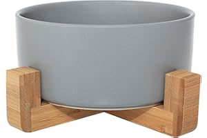 PET WIZ Ciotola in ceramica con supporto in bambù per cani e gatti, ciotola rialzata per una posizione comoda mentre si mangia e si beve, opzioni, capacità 850 ml (grigio)