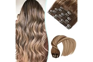VINBAO Extension Capelli Veri Clip, Dal Castano Cioccolato Al Biondo Caramello Extension Clip Capelli Veri, 100g Remy Umani Naturali Capelli Extension con Clip 40cm 6pcs (#C4/27/4, 16'')