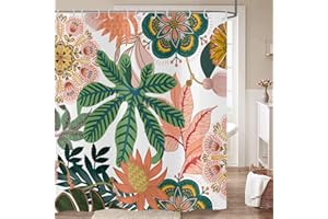 Hnmdmyi Duschvorhang Boho Blumen 180x180, Abstrakte Böhmische Blumen Tropische Blätter Bunte Badewanne Vorhang Mid Century Modern Ästhetische Kunst Wasserdicht Polyester Stoff Waschbar Badevorhang