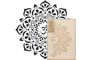 ‎NAKLEO NAKLEO Mandala Große Malschablonen Durchmesser 59 cm - M, Tibetischer Kreis OM Geometrisches Ornament, Wiederverwendbare Kunststoff Wandschablone DIY Handwerk, Holz Möbel Boden Stoff