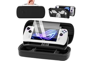QUAGGY Designed for Case for ASUS ROG Ally 2023, Large Carry Case Bag Perfect for Charger, with Soft Silicone Protective Cover und 2 Pack Screen Protector, Portable and Easy to Carry Black Bag