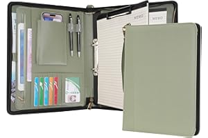 Wason A4 Portfolio with Zipper - Leather PU Padfolio with Detachable Ring Binder and Writing Notepad Holder, Conference File Multi-Pockets Organizer for Office Travel School (Green)