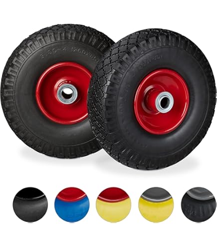 Ruote Di Scorta Per Carriole - Gomme Aria 260mm, Asse 16mm, Portata 136kg Cadauna, Nero-Rosso - Foto 4