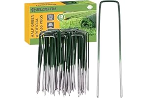 BLOSTM Piquets de Jardin Verts - 40 PCS Piquet Jardin pour Gazon Synthétique, Agrafes de Jardinage à Utiliser avec Bache Sol, Herbe Synthetique Exterieur, Toile de Paillage et Plus Encore