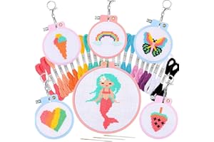 Pllieay 6 piezas de proyectos de punto de cruz para principiantes para niños de 7 a 13 años, juego de costura de kit de punto de cruz para mochila, manualidades con agujas y adornos