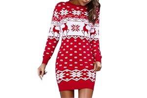 Bresdk Robe Pull Noël Femme Hiver à Manches Longues Col Rond Pull Moche de Noel Sexy Pull Tricoté Fête de Vacances Automne