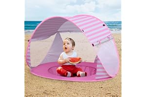 Tienda Playa Bebe, CeeKii Tienda de Playa para Bebés con Pequeña Piscina Automática Plegable Protección Solar Anti UV 50+ Ventilación Pop-up Tienda 120 x 80 x 70 cm