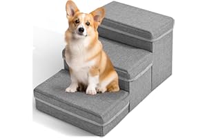 Escalier pour Chien, SenDeluz Escaliers pour Animaux de Compagnie 3 Marches, Escaliers Pliable pour Chat avec Boîte de Rangement, 50cm x 36cm x 31cm