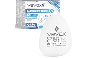 VEVOX® P2 Partikelfilter im 10er Set - Schutz gegen Partikel & Aerosole - 94% Filtrationsleistung bei Partikeln & Aerosolen (0,3μm) - inkl. 2 x Kunstoffretainer - Kompatibel mit VEVOX® #HM5376