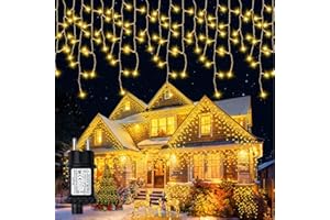 POSSILY 12.8+5m Guirlande Lumineuse Exterieure, 400 LED 8 Modes Decoration Noel Exterieur, IP65 Étanchéité Guirlande Noel Exterieur avec Minuterie et Fonction Mémoire, Guirlande Rideau Lumineuse-Blanc Chaud