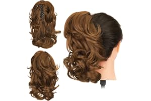 Gairyan Extensión de Cola Coleta Postiza Pelo Natural Sintético Postiza Extensiones Moño Postizo Extensiones Más Suave Aspecto Real Rizado 12" - Castaño claro