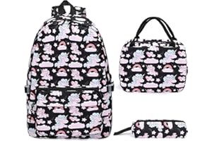 Donaky Unicorn School Bag Backpack for Girls Boys, 3 Pcs Black Large Schoolbag Book Bag Lightweight Rucksack Backpack for School with Lunch Bag and Pencil Case for Students Teenagers Kids