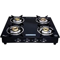 MILTON Premium 4 Burner Black Manual Ignition LPG Glass Top Gas Stove, (ISI Certified)