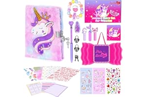 PrinBarBee Unicorn Diary for Girls with 2 Lock and 2 Keys, Plush Secret Notebook Set with 160 Lined Pages,Tie-Dye Fuzzy Journal Set, Cut Gift for Writing and Drawing for Girls Ages 6 7 8 9 10 11 12 13