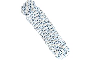 GOPEU Cuerda de poliéster Alta tenacidad Trenzada, 8MM * 10M, Hecho en España. Blanco con Azul
