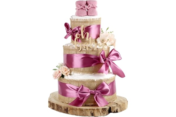 Gâteau de couches tout en jute | Pour la naissance (3 étages, prune)