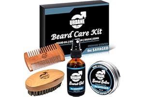 Urbane Men Beard Care Kit – Premium Scented Beard Grooming Set with Beard Oil, Beard Balm, Beard Brush & Comb – Natural and Organic Ingredients – Moisturising Beard Conditioner Gift Set (the: SAVAGED)